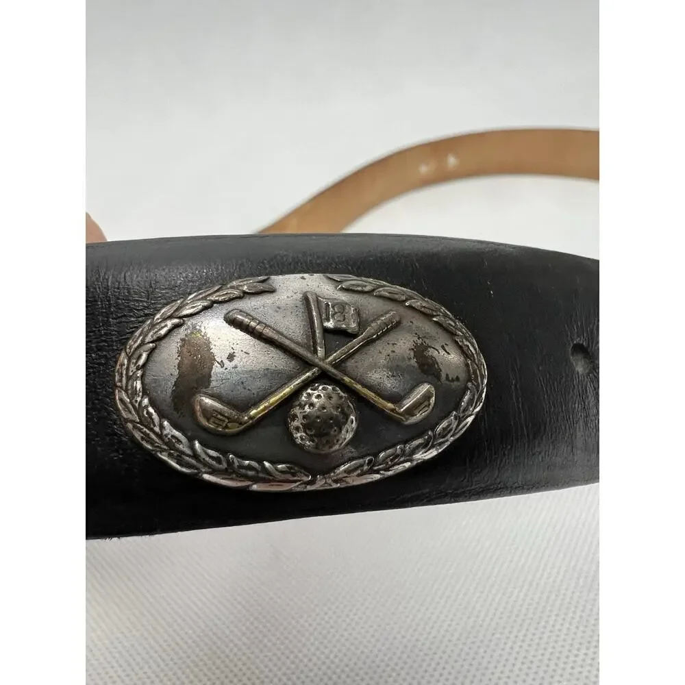 Mens Black Leather Golf Belt Golf Swing Buckle Club Medallions Size 34